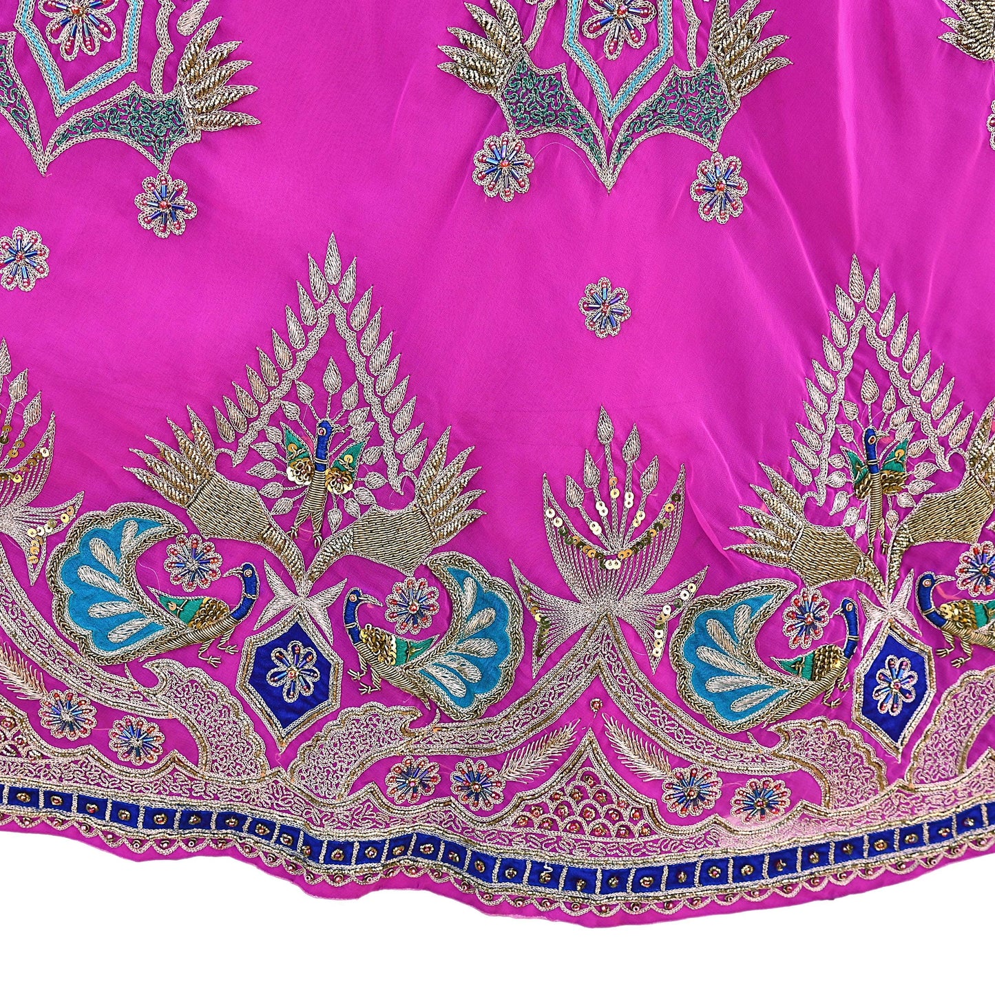 Indian Vintage Magenta American Georgette Hand Embroidered Rajputi Phoshak Lehenga/ Skirt Bridal Party Wear Peacock Design Zari