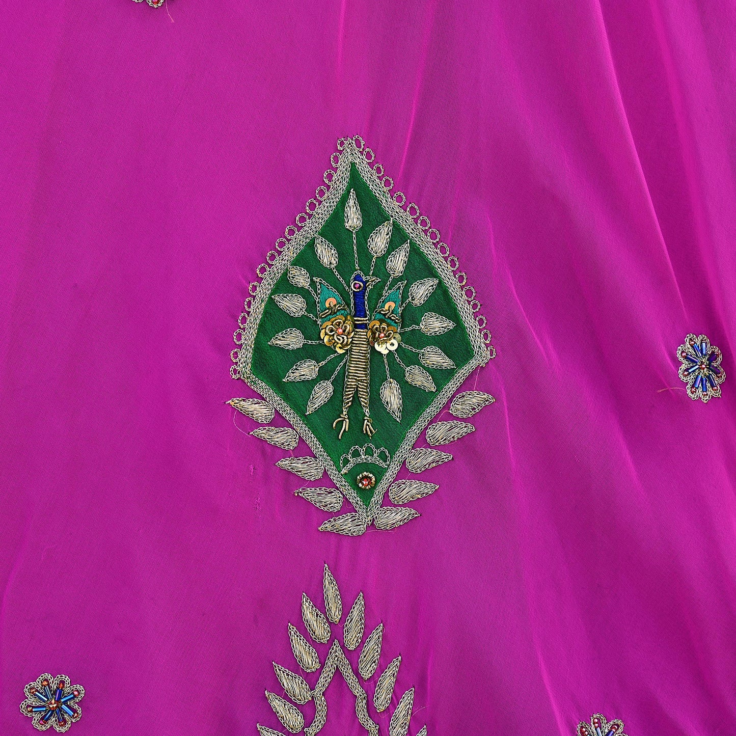 Indian Vintage Magenta American Georgette Hand Embroidered Rajputi Phoshak Lehenga/ Skirt Bridal Party Wear Peacock Design Zari