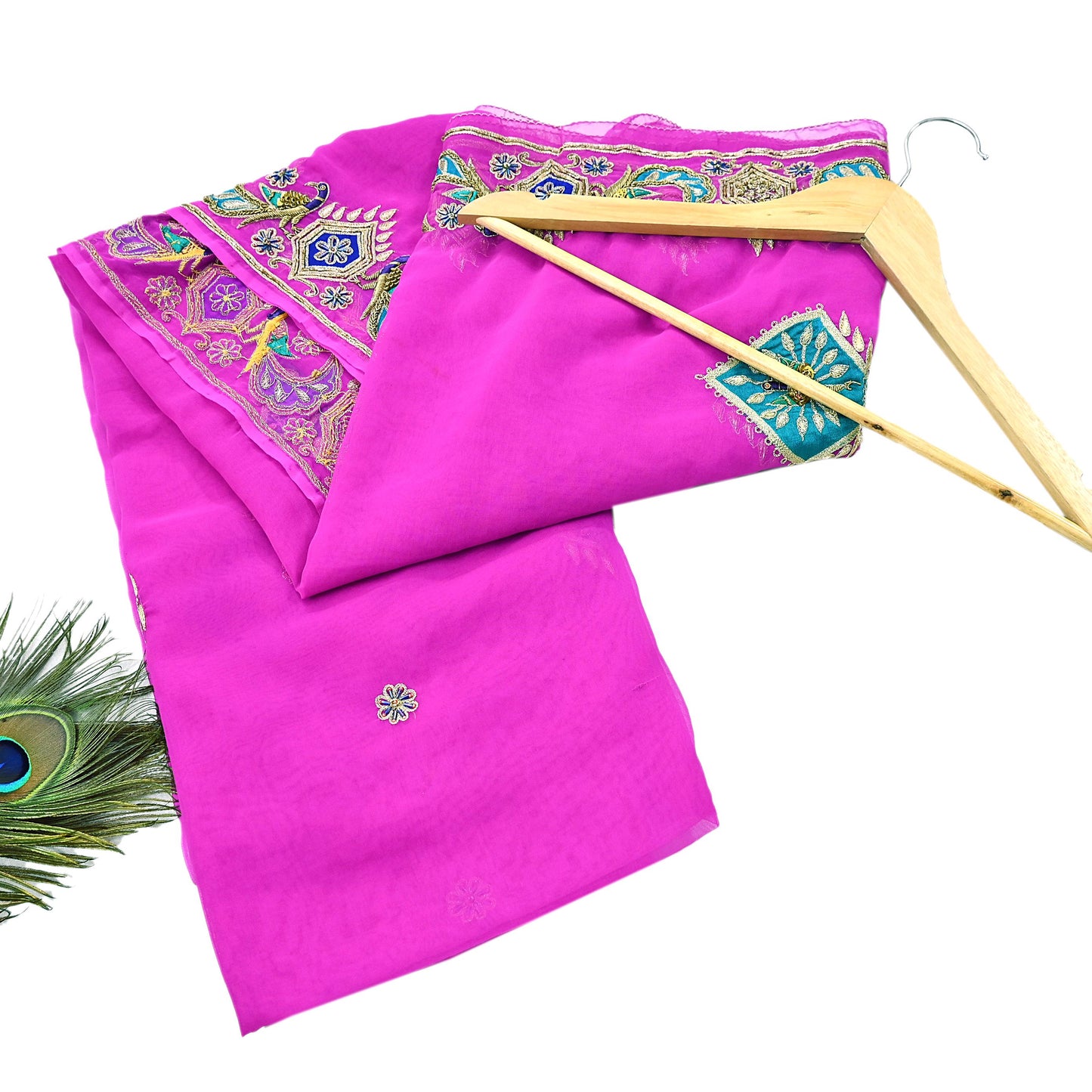 Indian Vintage Bridal Heavy Magenta Dupatta American Georgette  Hand Embroidered Rajputi Odhani Scarves Zari Zardozi Bollywood Wedding
