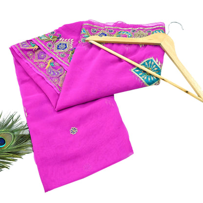 Indian Vintage Bridal Heavy Magenta Dupatta American Georgette  Hand Embroidered Rajputi Odhani Scarves Zari Zardozi Bollywood Wedding