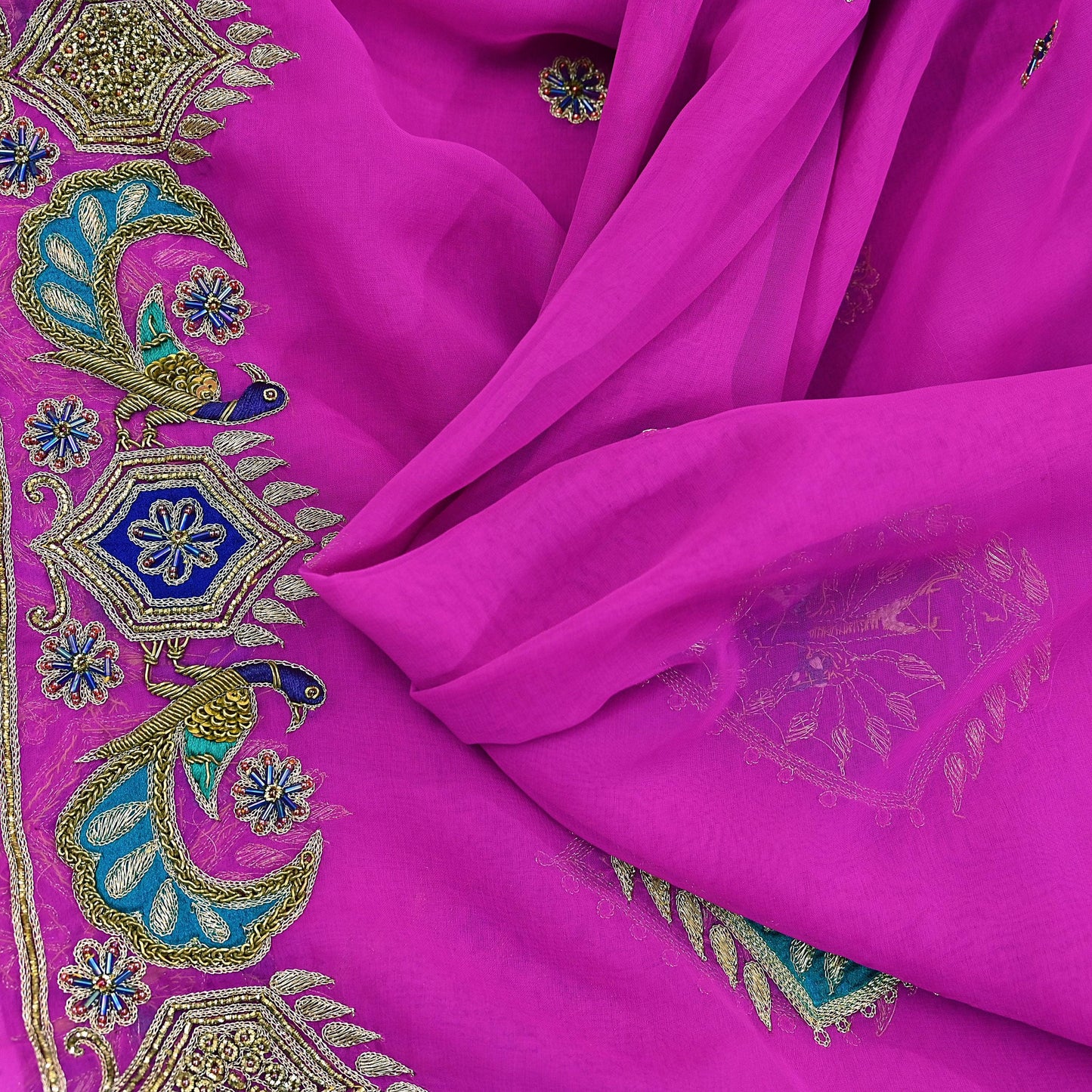 Indian Vintage Bridal Heavy Magenta Dupatta American Georgette  Hand Embroidered Rajputi Odhani Scarves Zari Zardozi Bollywood Wedding