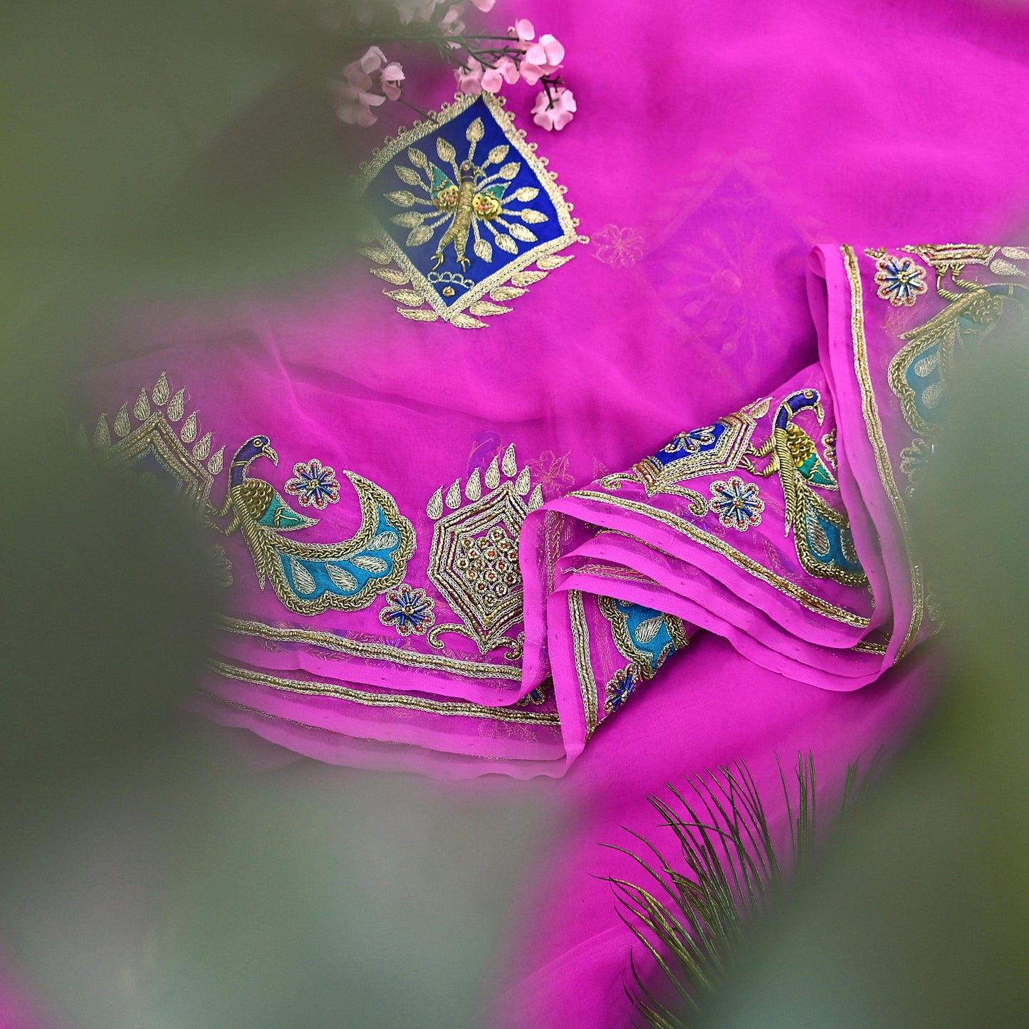 Indian Vintage Bridal Heavy Magenta Dupatta American Georgette  Hand Embroidered Rajputi Odhani Scarves Zari Zardozi Bollywood Wedding