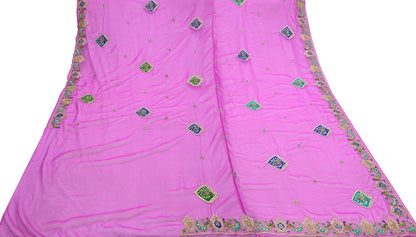 Indian Vintage Bridal Heavy Magenta Dupatta American Georgette  Hand Embroidered Rajputi Odhani Scarves Zari Zardozi Bollywood Wedding