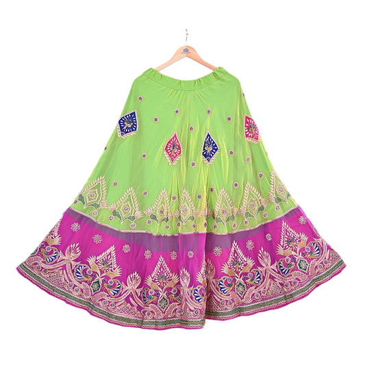 Indian Vintage American Georgette Hand Embroidered Rajputi Phoshak Lehenga/ Skirt Bridal Party Wear Peacock Design Zari