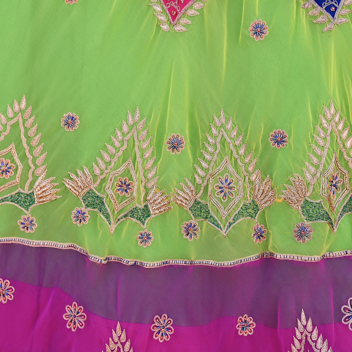 Indian Vintage American Georgette Hand Embroidered Rajputi Phoshak Lehenga/ Skirt Bridal Party Wear Peacock Design Zari
