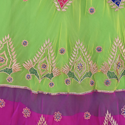Indian Vintage American Georgette Hand Embroidered Rajputi Phoshak Lehenga/ Skirt Bridal Party Wear Peacock Design Zari
