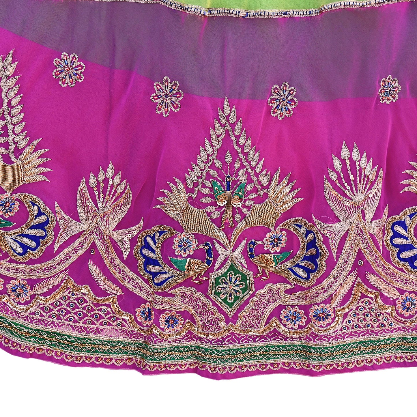 Indian Vintage American Georgette Hand Embroidered Rajputi Phoshak Lehenga/ Skirt Bridal Party Wear Peacock Design Zari