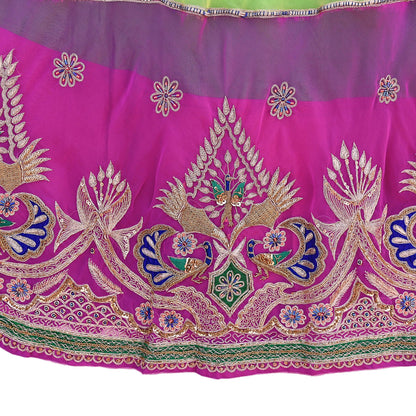 Indian Vintage American Georgette Hand Embroidered Rajputi Phoshak Lehenga/ Skirt Bridal Party Wear Peacock Design Zari