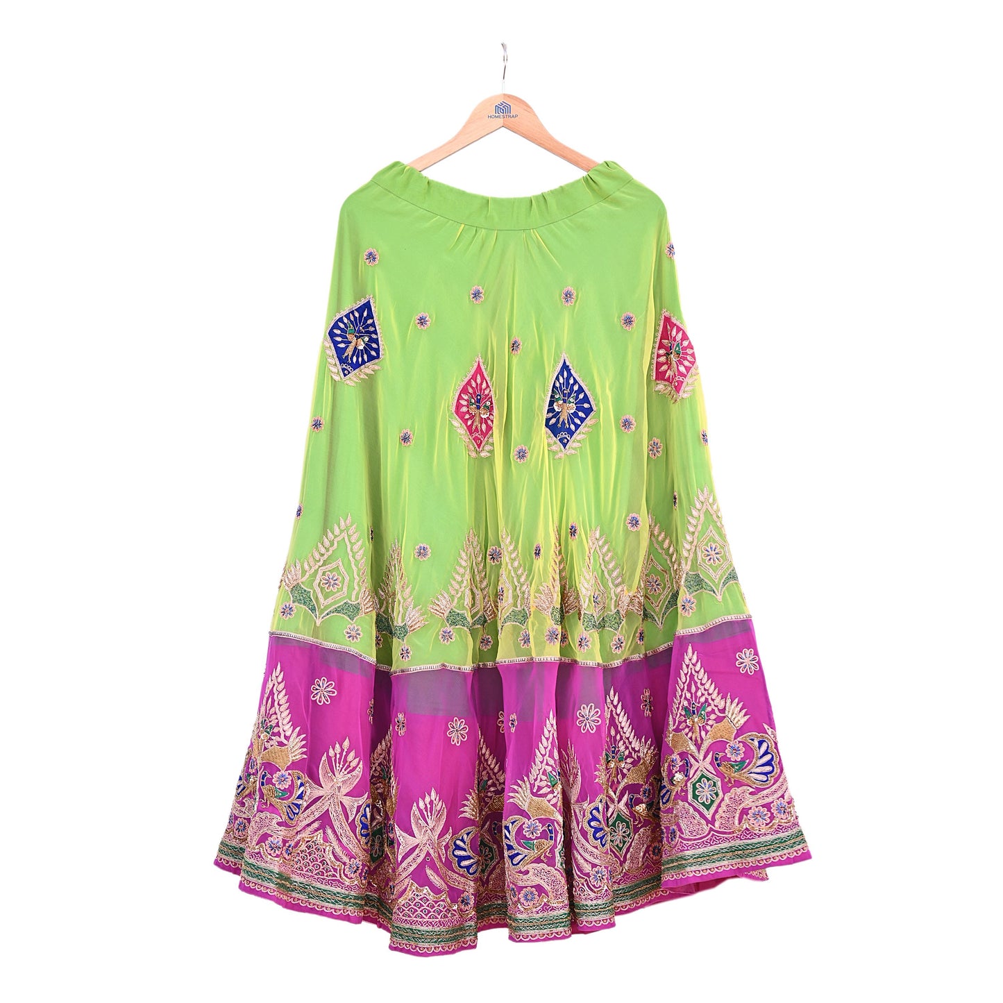 Indian Vintage American Georgette Hand Embroidered Rajputi Phoshak Lehenga/ Skirt Bridal Party Wear Peacock Design Zari