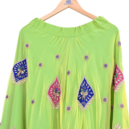 Indian Vintage American Georgette Hand Embroidered Rajputi Phoshak Lehenga/ Skirt Bridal Party Wear Peacock Design Zari