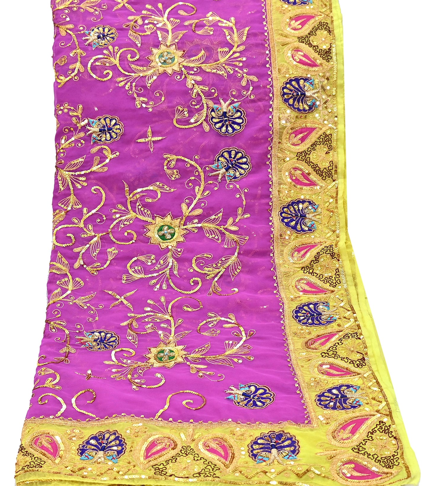Indian Vintage Bridal Heavy Magenta Dupatta American Georgette  Hand Embroidered Rajputi Odhani Scarves Zari Zardozi Bollywood Wedding