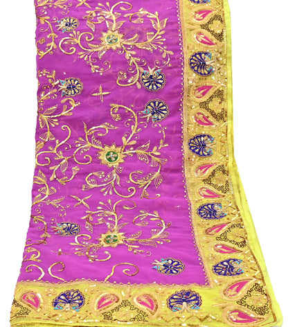 Indian Vintage Bridal Heavy Magenta Dupatta American Georgette  Hand Embroidered Rajputi Odhani Scarves Zari Zardozi Bollywood Wedding