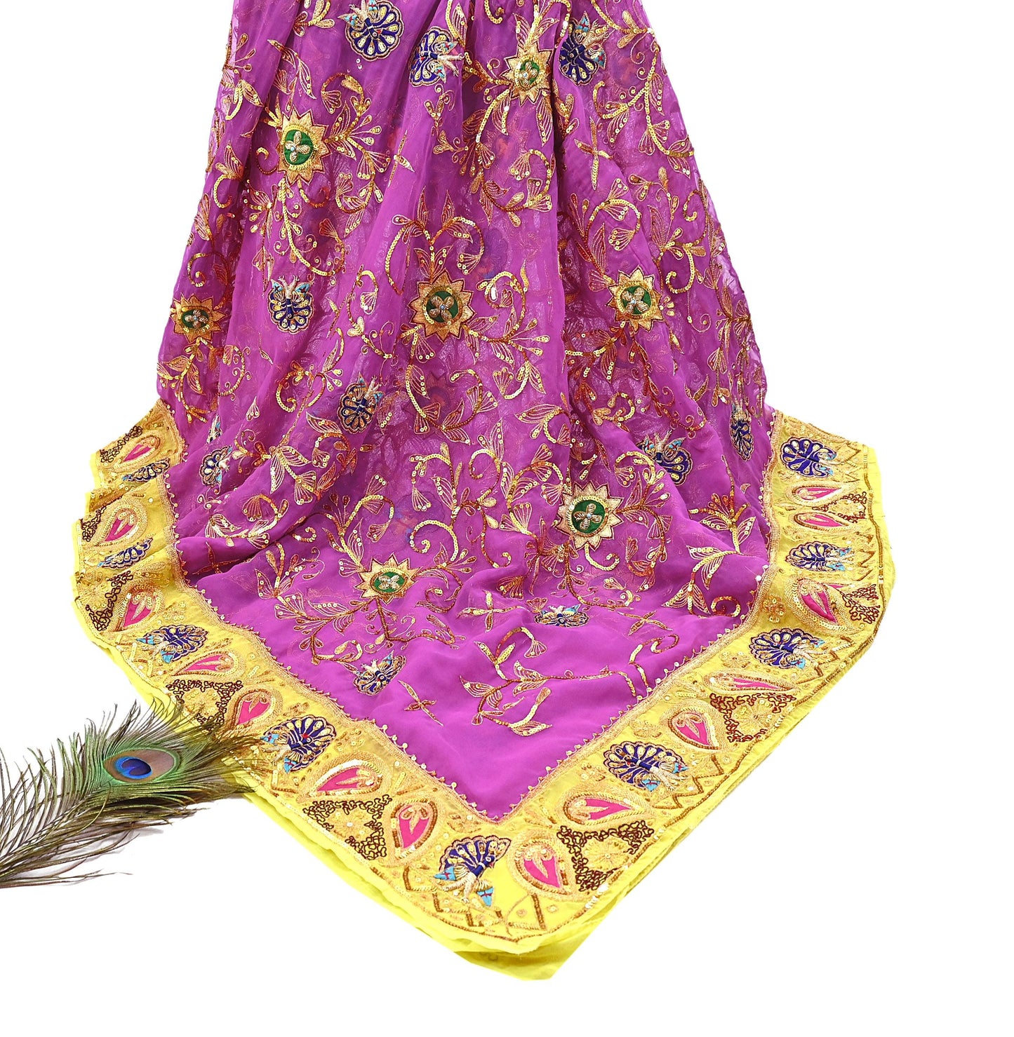 Indian Vintage Bridal Heavy Magenta Dupatta American Georgette  Hand Embroidered Rajputi Odhani Scarves Zari Zardozi Bollywood Wedding