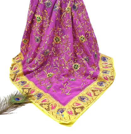 Indian Vintage Bridal Heavy Magenta Dupatta American Georgette  Hand Embroidered Rajputi Odhani Scarves Zari Zardozi Bollywood Wedding