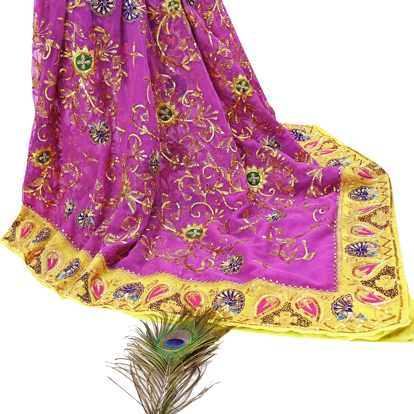 Indian Vintage Bridal Heavy Magenta Dupatta American Georgette  Hand Embroidered Rajputi Odhani Scarves Zari Zardozi Bollywood Wedding