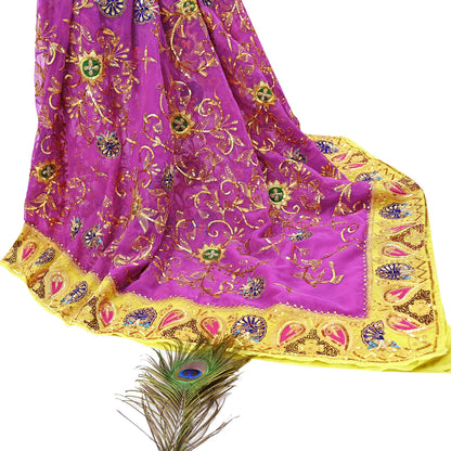 Indian Vintage Bridal Heavy Magenta Dupatta American Georgette  Hand Embroidered Rajputi Odhani Scarves Zari Zardozi Bollywood Wedding