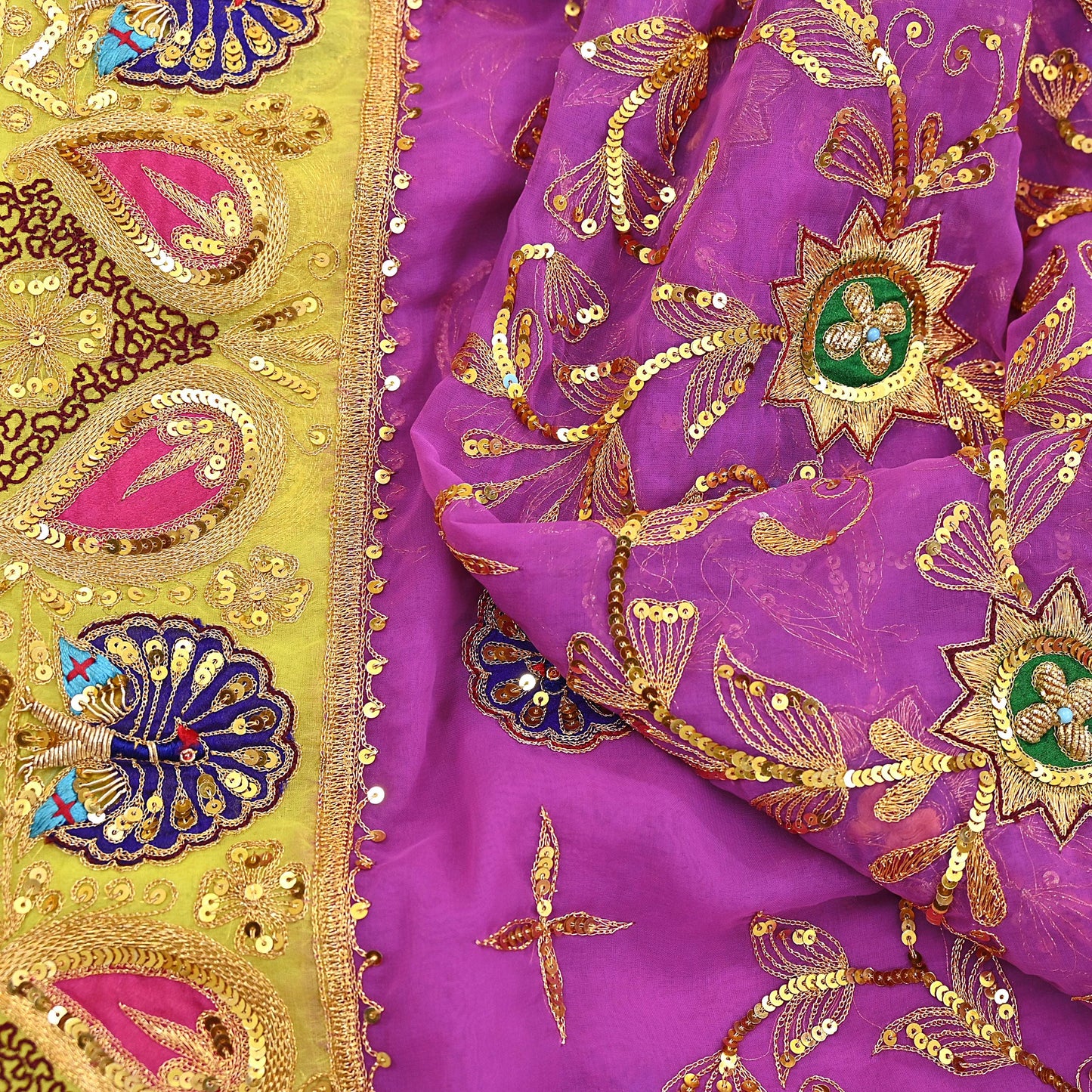 Indian Vintage Bridal Heavy Magenta Dupatta American Georgette  Hand Embroidered Rajputi Odhani Scarves Zari Zardozi Bollywood Wedding