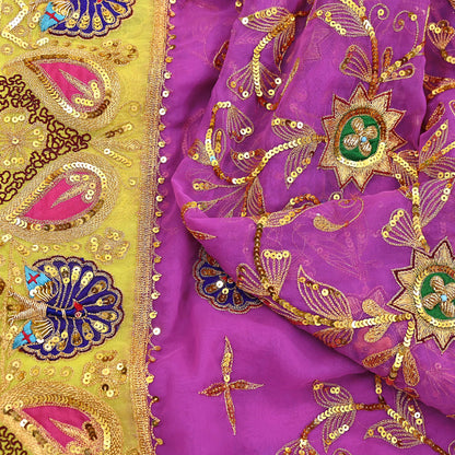 Indian Vintage Bridal Heavy Magenta Dupatta American Georgette  Hand Embroidered Rajputi Odhani Scarves Zari Zardozi Bollywood Wedding