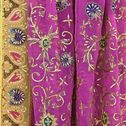 Indian Vintage Bridal Heavy Magenta Dupatta American Georgette  Hand Embroidered Rajputi Odhani Scarves Zari Zardozi Bollywood Wedding