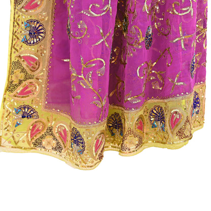 Indian Vintage Bridal Heavy Magenta Dupatta American Georgette  Hand Embroidered Rajputi Odhani Scarves Zari Zardozi Bollywood Wedding