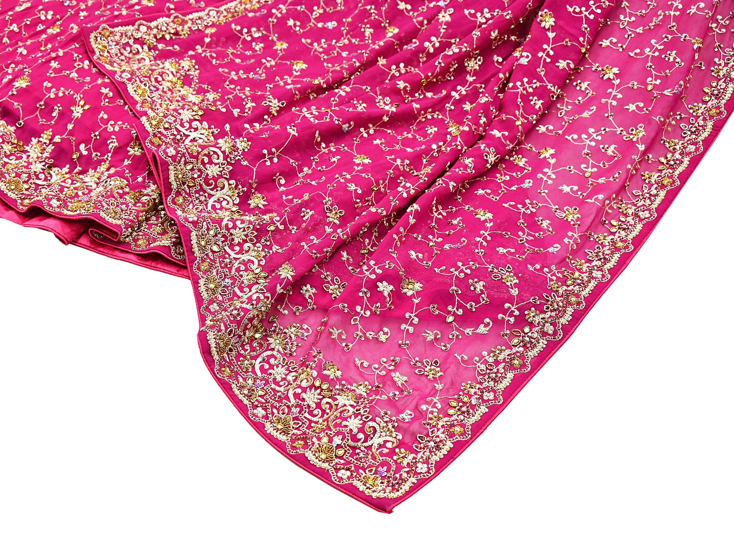 Indian Vintage Pink Pure Georgette Silk Hand Embroidered Lehenga 2pcs Set, Bollywood Wedding Wear