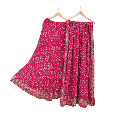 Indian Vintage Pink Pure Georgette Silk Hand Embroidered Lehenga 2pcs Set, Bollywood Wedding Wear