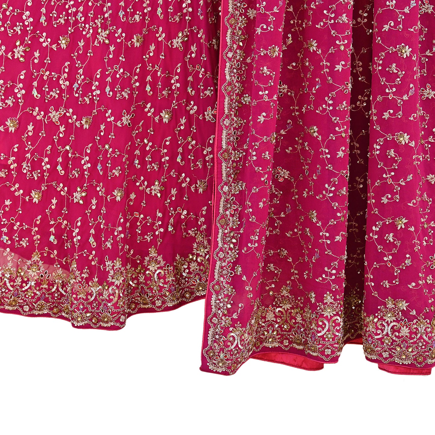 Indian Vintage Pink Pure Georgette Silk Hand Embroidered Lehenga 2pcs Set, Bollywood Wedding Wear