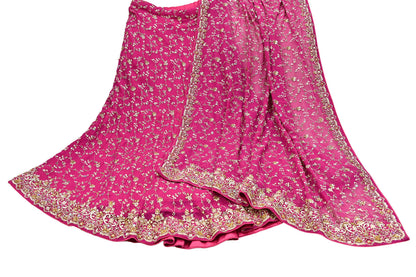 Indian Vintage Pink Pure Georgette Silk Hand Embroidered Lehenga 2pcs Set, Bollywood Wedding Wear