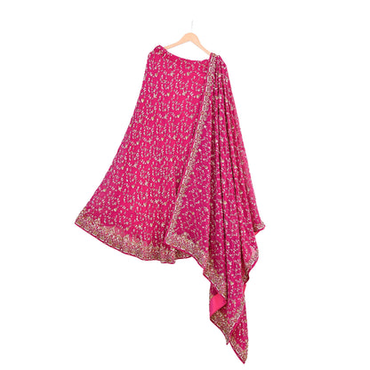 Indian Vintage Pink Pure Georgette Silk Hand Embroidered Lehenga 2pcs Set, Bollywood Wedding Wear