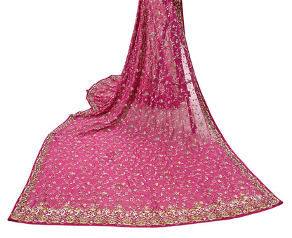 Indian Vintage Pink Pure Georgette Silk Hand Embroidered Lehenga 2pcs Set, Bollywood Wedding Wear