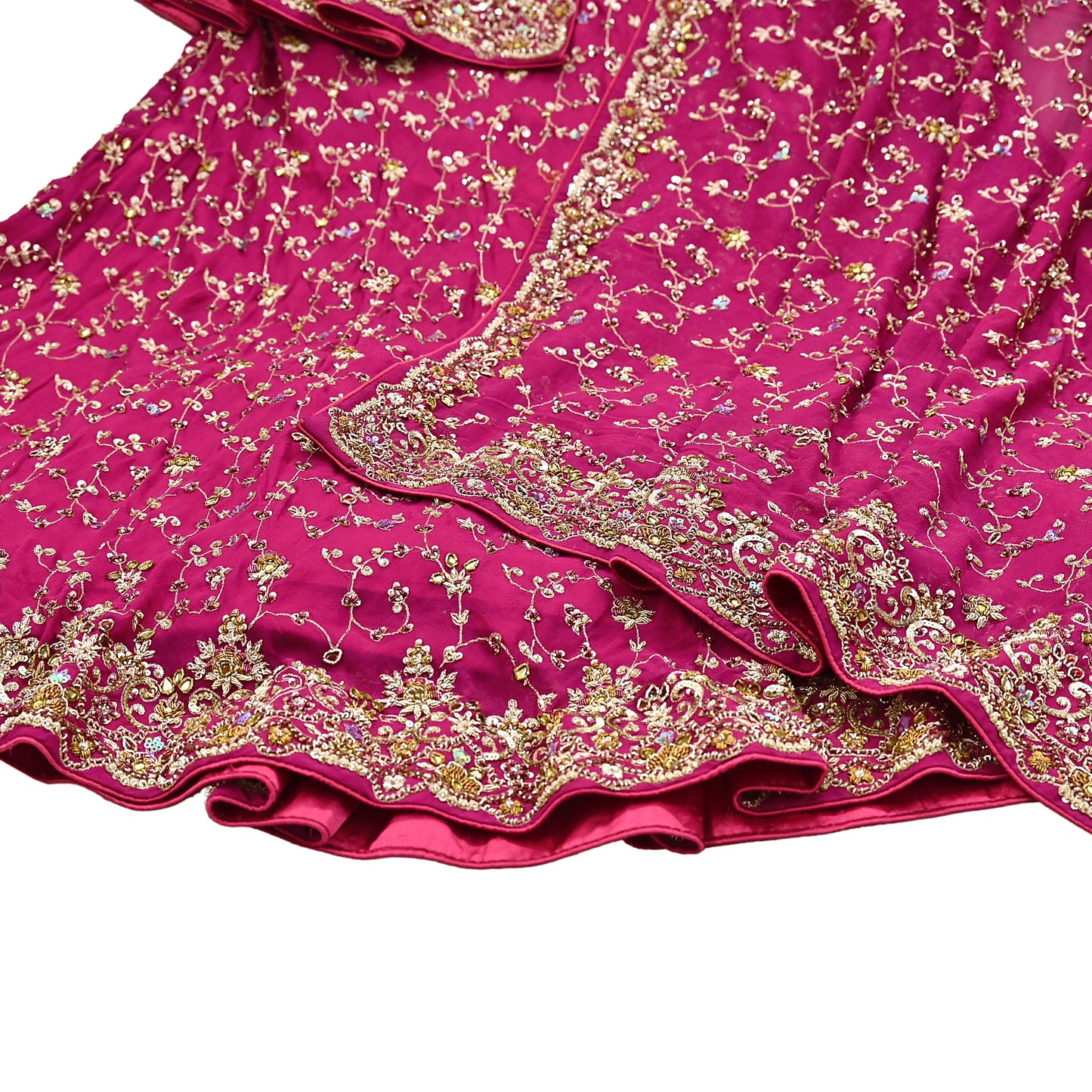 Indian Vintage Pink Pure Georgette Silk Hand Embroidered Lehenga 2pcs Set, Bollywood Wedding Wear
