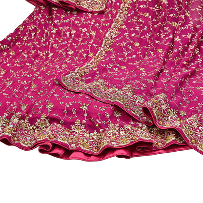 Indian Vintage Pink Pure Georgette Silk Hand Embroidered Lehenga 2pcs Set, Bollywood Wedding Wear