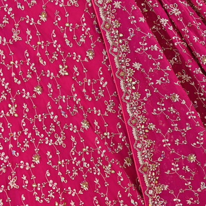 Indian Vintage Pink Pure Georgette Silk Hand Embroidered Lehenga 2pcs Set, Bollywood Wedding Wear
