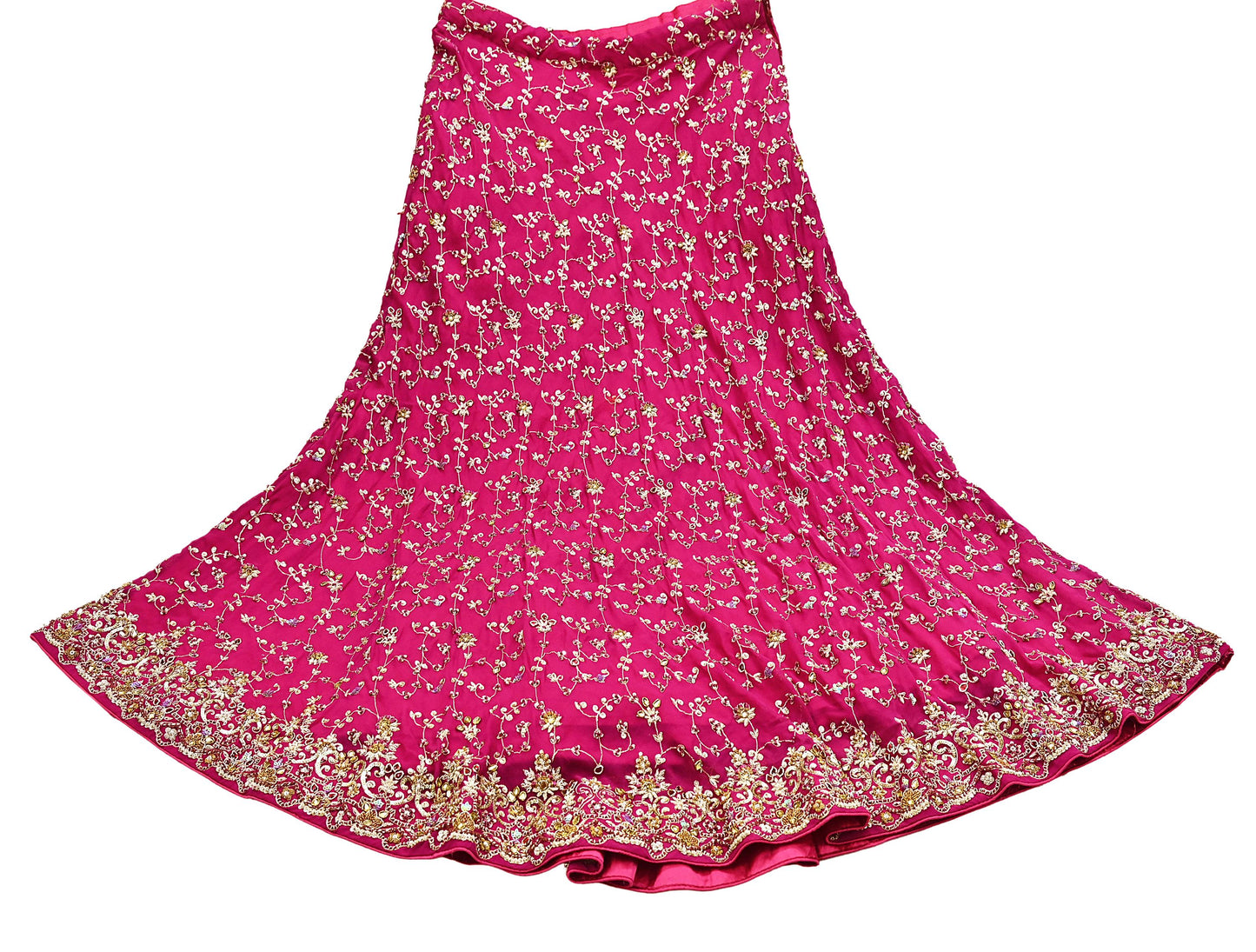 Indian Vintage Pink Pure Georgette Silk Hand Embroidered Lehenga 2pcs Set, Bollywood Wedding Wear
