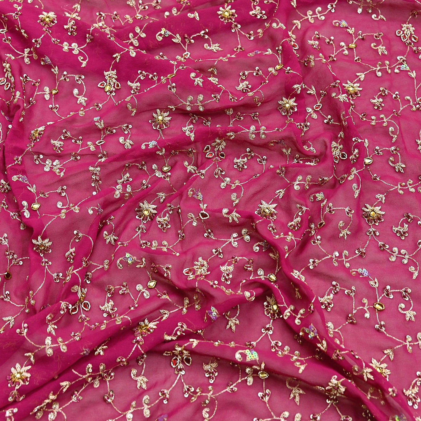 Indian Vintage Heavy Pink Bridal Dupatta Pure Georgette Silk Hand Embroidered Zardozi, Dabka, Zari Work Party Wear Long Stole