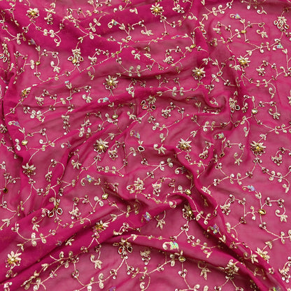 Indian Vintage Heavy Pink Bridal Dupatta Pure Georgette Silk Hand Embroidered Zardozi, Dabka, Zari Work Party Wear Long Stole