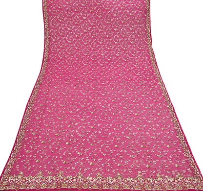 Indian Vintage Heavy Pink Bridal Dupatta Pure Georgette Silk Hand Embroidered Zardozi, Dabka, Zari Work Party Wear Long Stole
