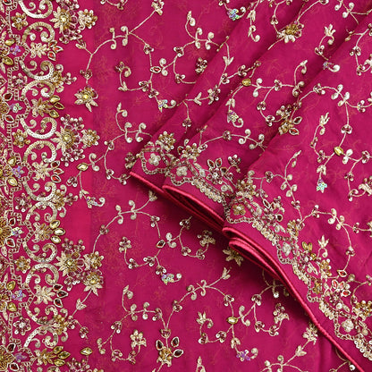 Indian Vintage Heavy Pink Bridal Dupatta Pure Georgette Silk Hand Embroidered Zardozi, Dabka, Zari Work Party Wear Long Stole
