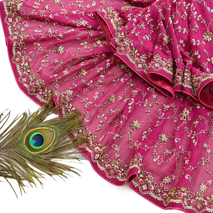 Indian Vintage Heavy Pink Bridal Dupatta Pure Georgette Silk Hand Embroidered Zardozi, Dabka, Zari Work Party Wear Long Stole
