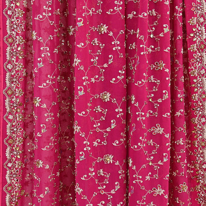Indian Vintage Heavy Pink Bridal Dupatta Pure Georgette Silk Hand Embroidered Zardozi, Dabka, Zari Work Party Wear Long Stole