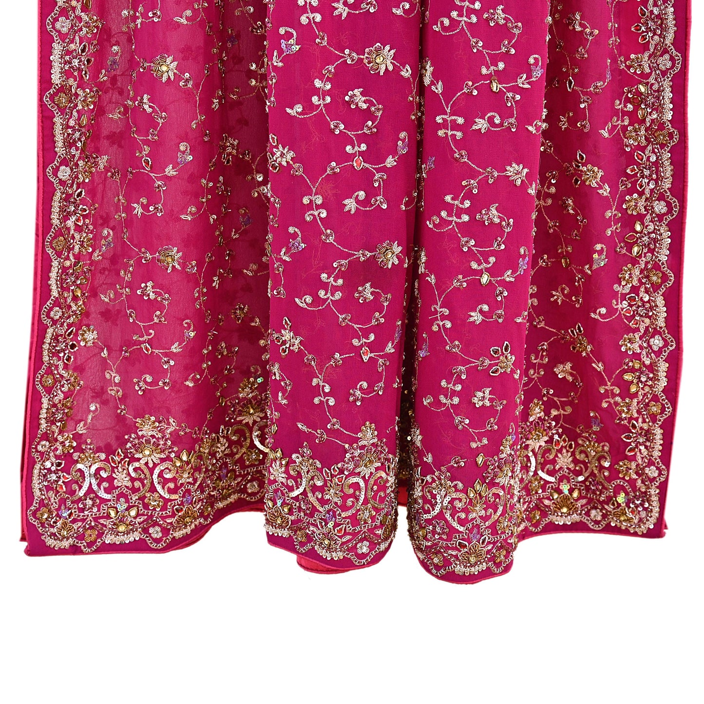 Indian Vintage Heavy Pink Bridal Dupatta Pure Georgette Silk Hand Embroidered Zardozi, Dabka, Zari Work Party Wear Long Stole