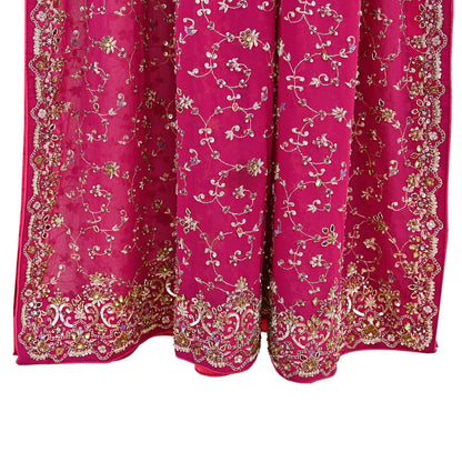 Indian Vintage Heavy Pink Bridal Dupatta Pure Georgette Silk Hand Embroidered Zardozi, Dabka, Zari Work Party Wear Long Stole