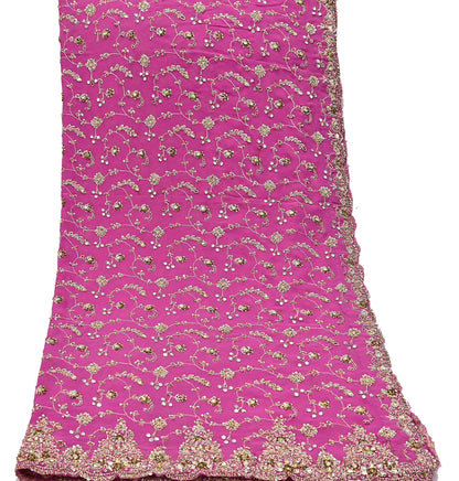 Indian Vintage Pink Pure Georgette Silk Hand Embroidered Lehenga 2pcs Set, Bollywood Wedding Wear