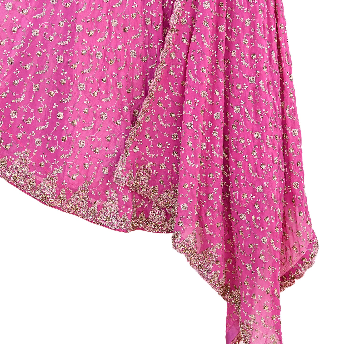 Indian Vintage Pink Pure Georgette Silk Hand Embroidered Lehenga 2pcs Set, Bollywood Wedding Wear