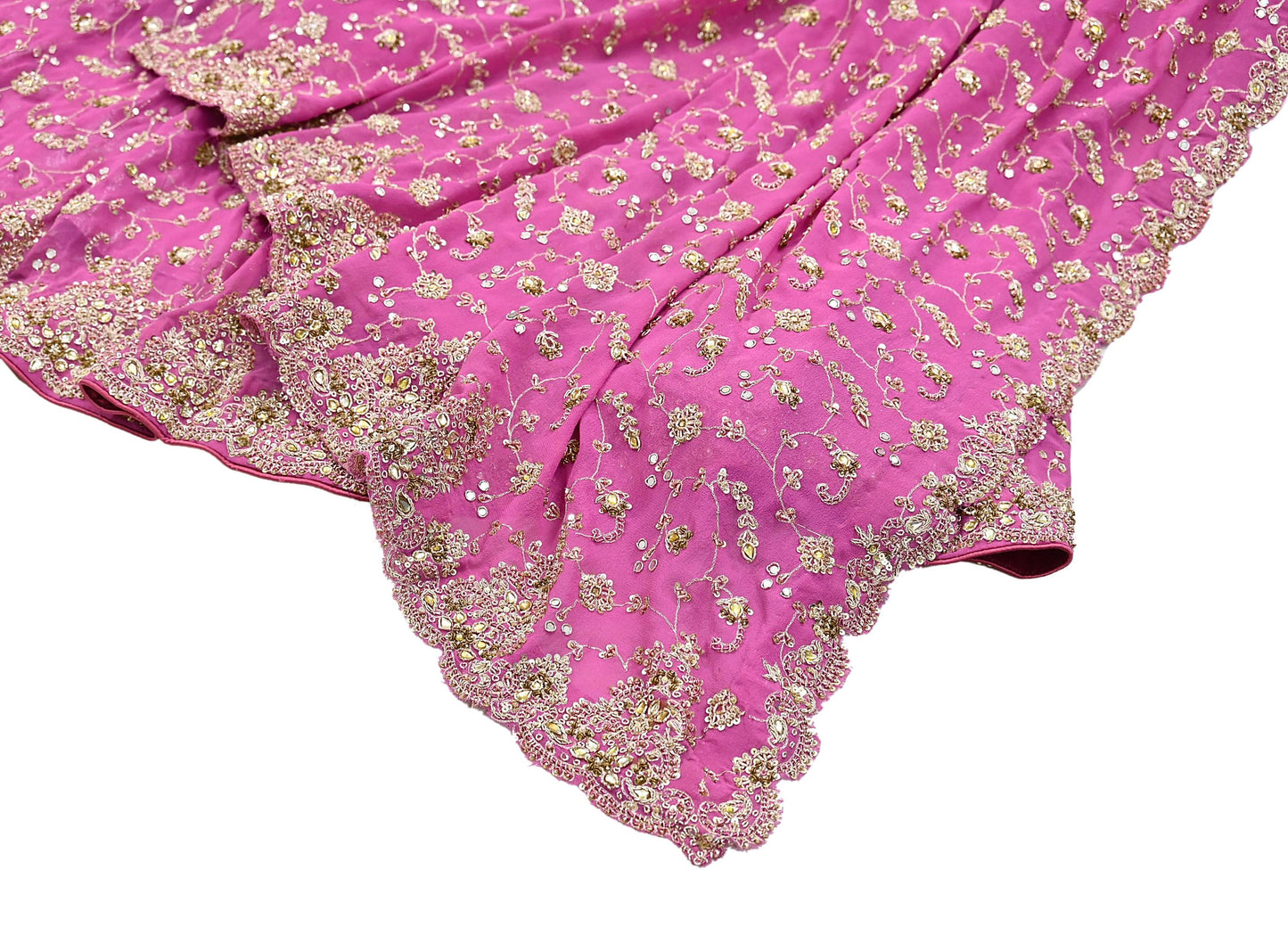 Indian Vintage Pink Pure Georgette Silk Hand Embroidered Lehenga 2pcs Set, Bollywood Wedding Wear