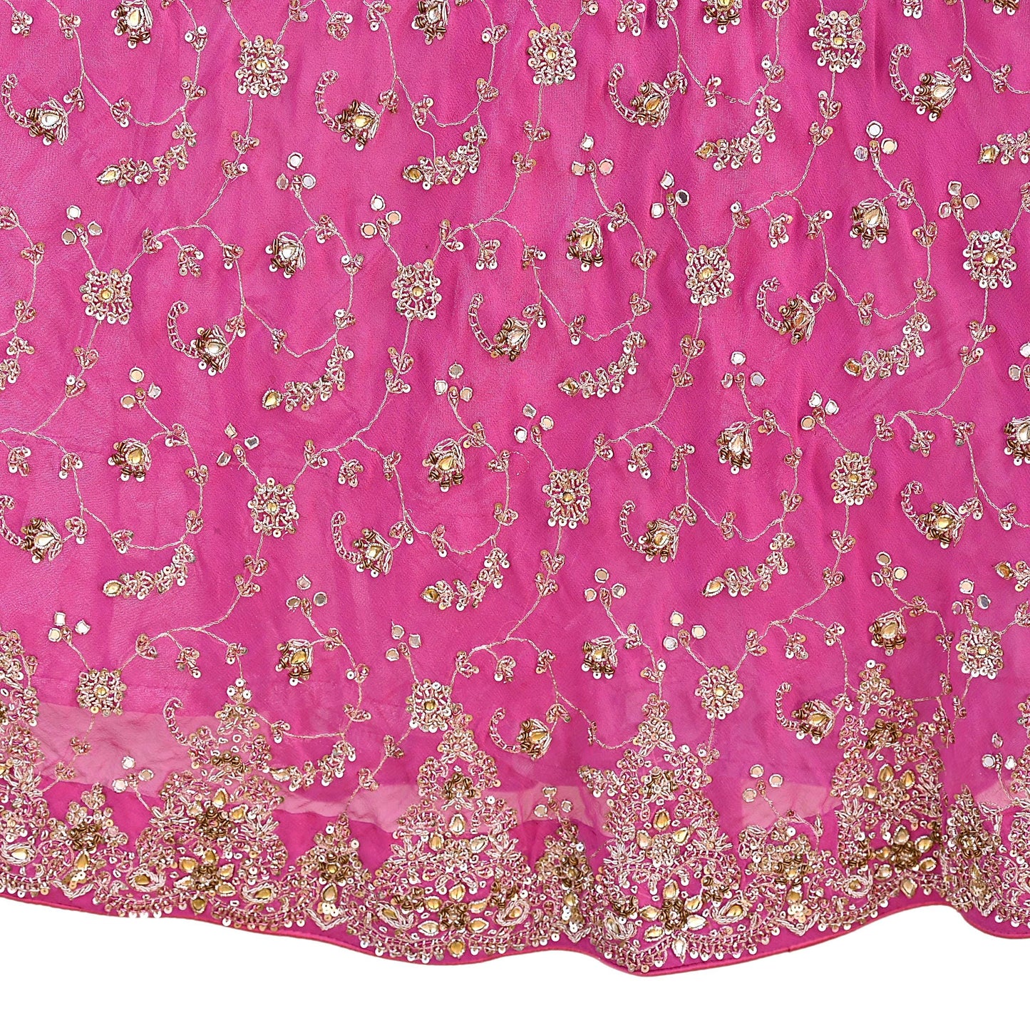 Indian Vintage Pink Pure Georgette Silk Hand Embroidered Lehenga 2pcs Set, Bollywood Wedding Wear