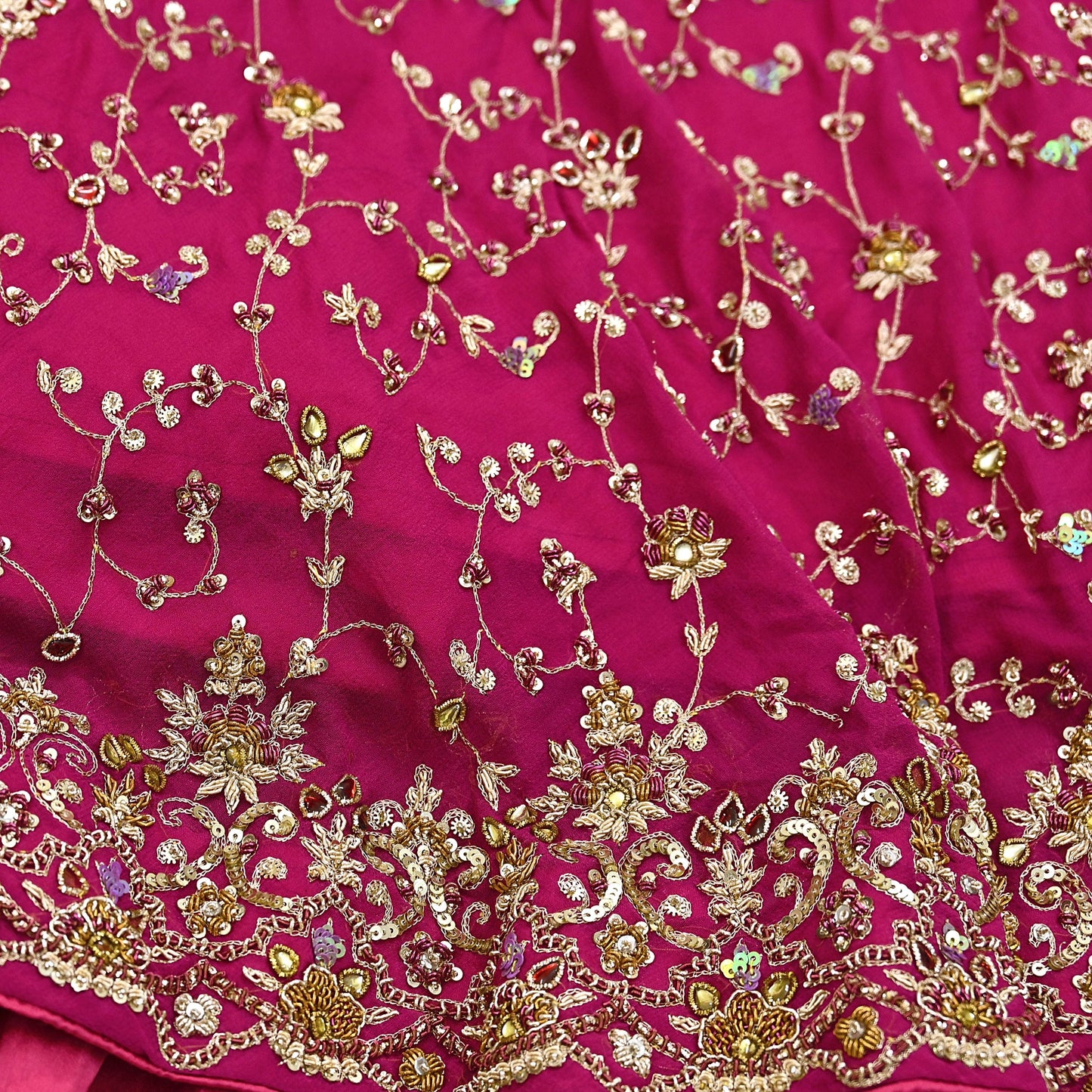 Indian Vintage pink Heavy Pure Georgette silk Embroidered Lehenga/Skirt Bridal Wear