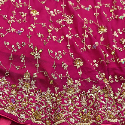 Indian Vintage pink Heavy Pure Georgette silk Embroidered Lehenga/Skirt Bridal Wear