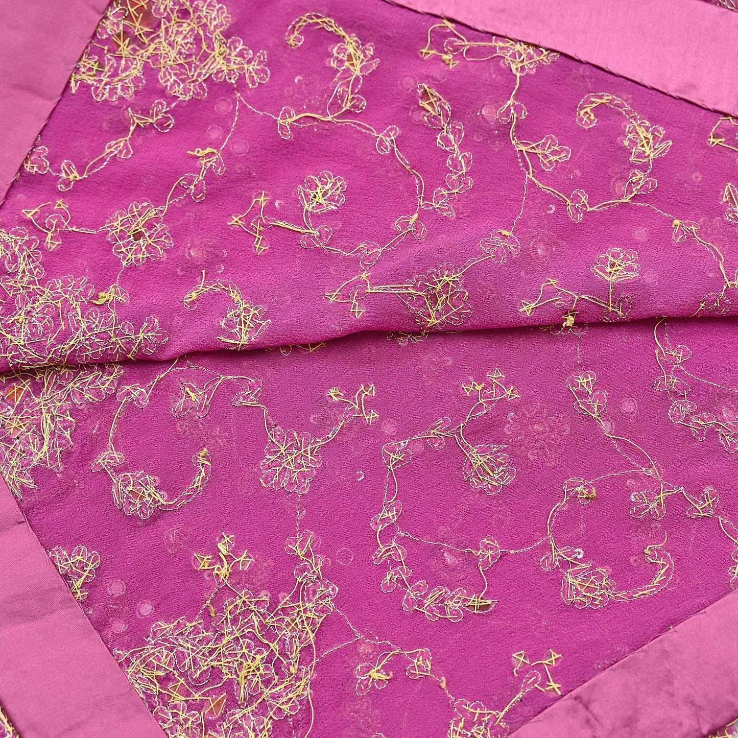 Indian Vintage Heavy Pink Bridal Dupatta Pure Georgette Silk Hand Embroidered Zardozi, Dabka, Zari Work Party Wear Long Stole