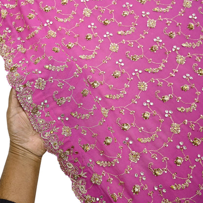 Indian Vintage Heavy Pink Bridal Dupatta Pure Georgette Silk Hand Embroidered Zardozi, Dabka, Zari Work Party Wear Long Stole